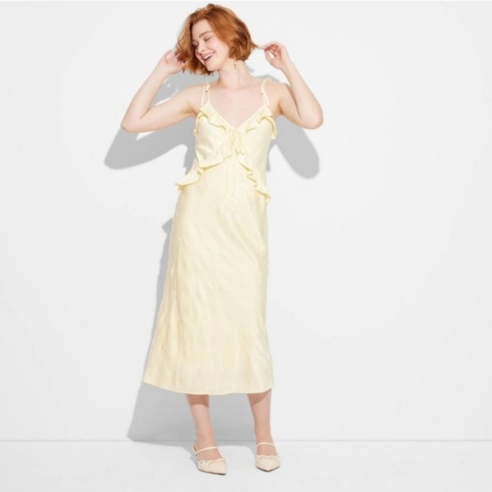 NWT Women's Ruffle Maxi Dress - Wild Fable™ Light Yellow M:, Butterfly Pattern